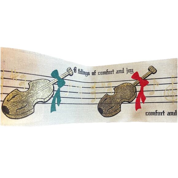 VTG Holiday Ribbon Musician Music Notes Violin Song Music Christmas RARE 2.5" - Picture 2 of 7